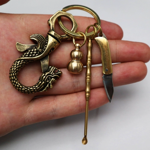 Латунный маленький складной складной нож, брелок, подвеска, медная линейка, ухочистка, свисток