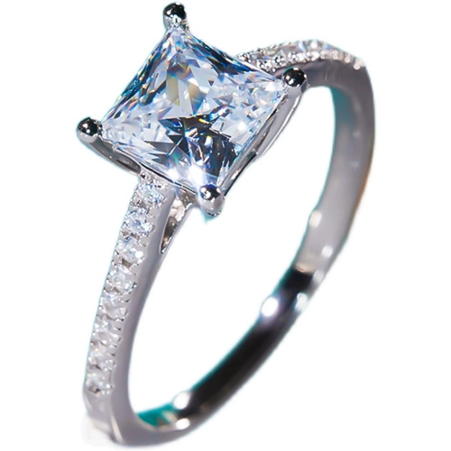Платиновое квадратное обручальное кольцо для принцессы, микроинкрустация, 1 карат