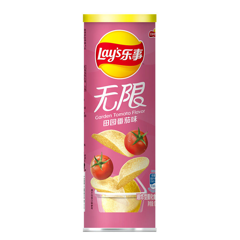 [3 Cans] Garden Tomato Flavor 104GLay’s Lay's infinite Potato chips 104g Drum  Cucumber lime barbecue tomato braised pork in brown sauce Black pepper Steak Original taste