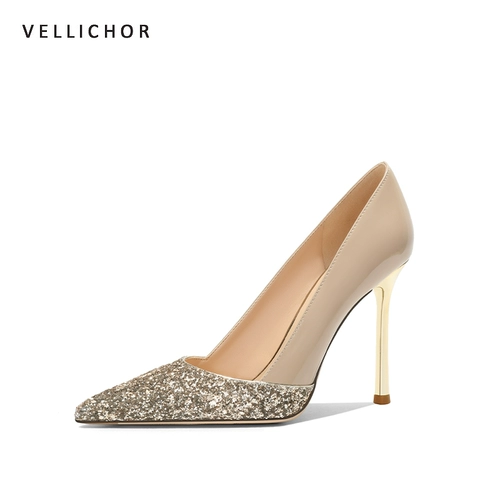 Нюдовые блестки для ногтей, туфли на высоком каблуке с заостренным носом, 2023 года, новая коллекция, 10см
