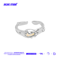 JOCJOC irregular texture ring niche personality cold style inlaid moonstone simple trendy jewelry for men and women