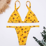 2018 Châu Âu và Mỹ gợi cảm màu vàng in hoa bikini bikini băng bó chia áo tắm