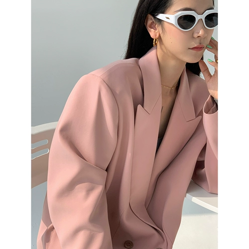 Весенний розовый дизайнерский пиджак классического кроя для отдыха, тренд сезона, оверсайз