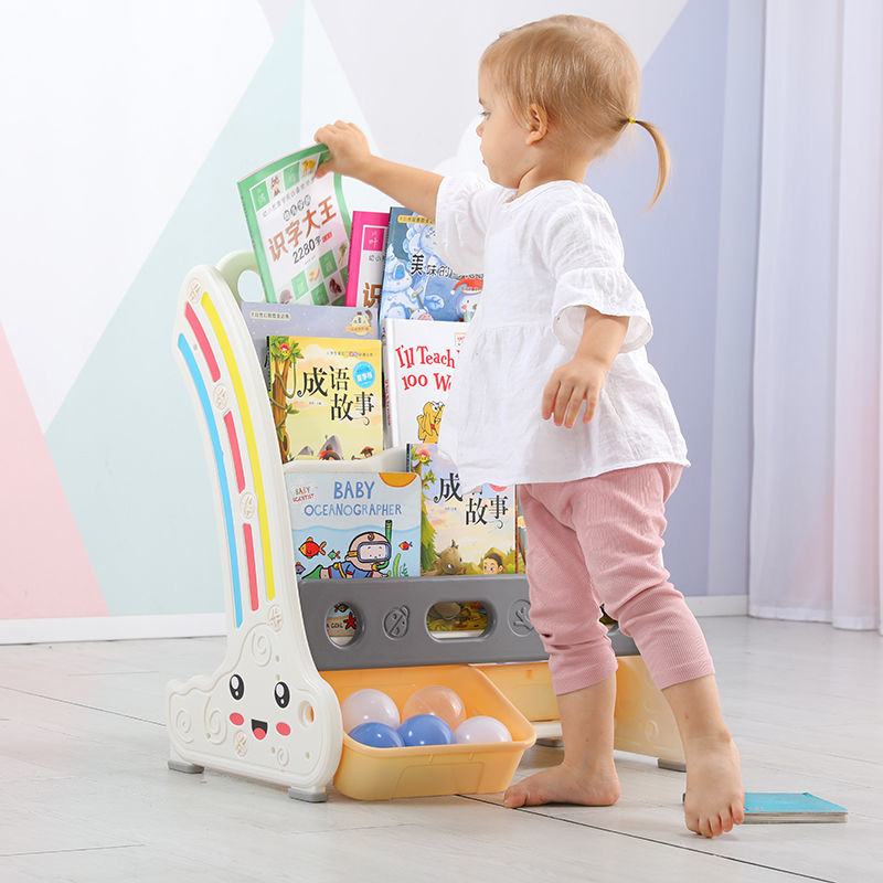 哈咪兔儿童书架简易家用落地宝宝玩具收纳架々图书架塑料卡通绘本架