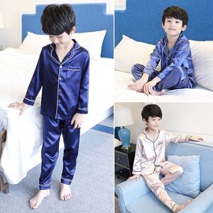 儿童男童夏季睡衣短袖冰丝家居服套装童装小男孩大童丝绸2020新款
