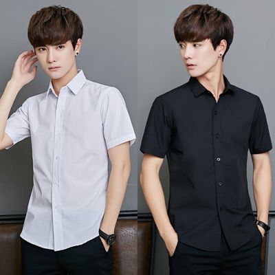 夏季白衬衫男士薄款短袖商务职业正装黑色潮