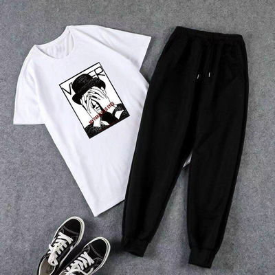 青少年休闲套装男夏季2021新款韩版潮流宽松短袖T恤+裤子一套衣服