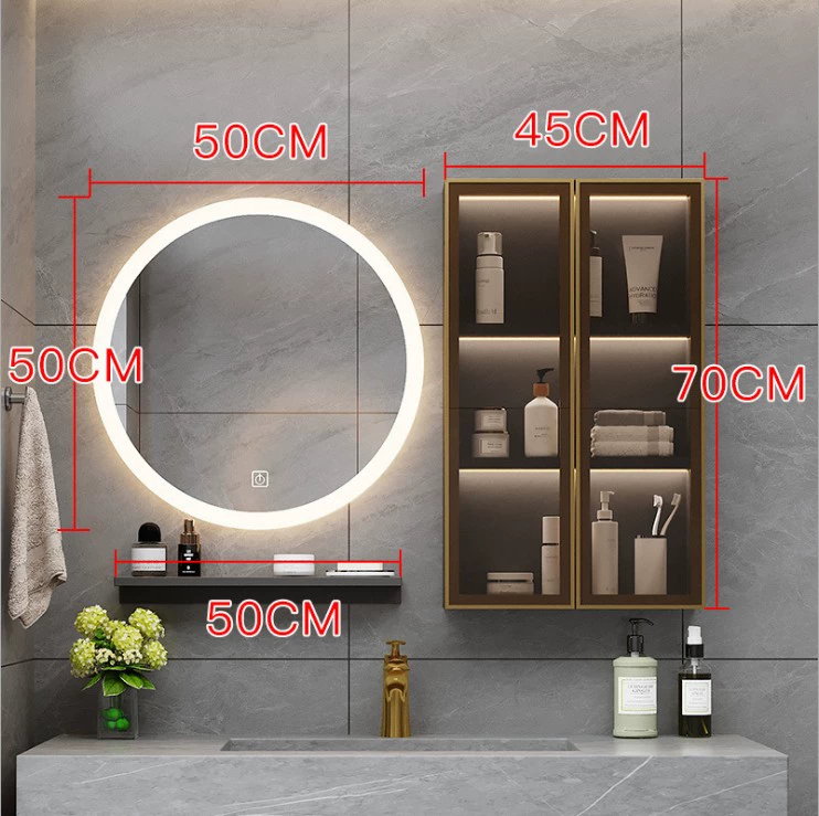 Tủ phòng tắm tối giản hiện đại chiếu sáng chống nước chống sương mù màn hình cảm ứng trang điểm vanity cửa kính treo tường gương thông minh tủ gương treo tường tủ gương treo tường 