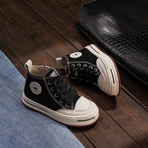 Детские тканевые высокие конверсы для мальчиков, нескользящие кроссовки с молнией, осенние, тренд сезона