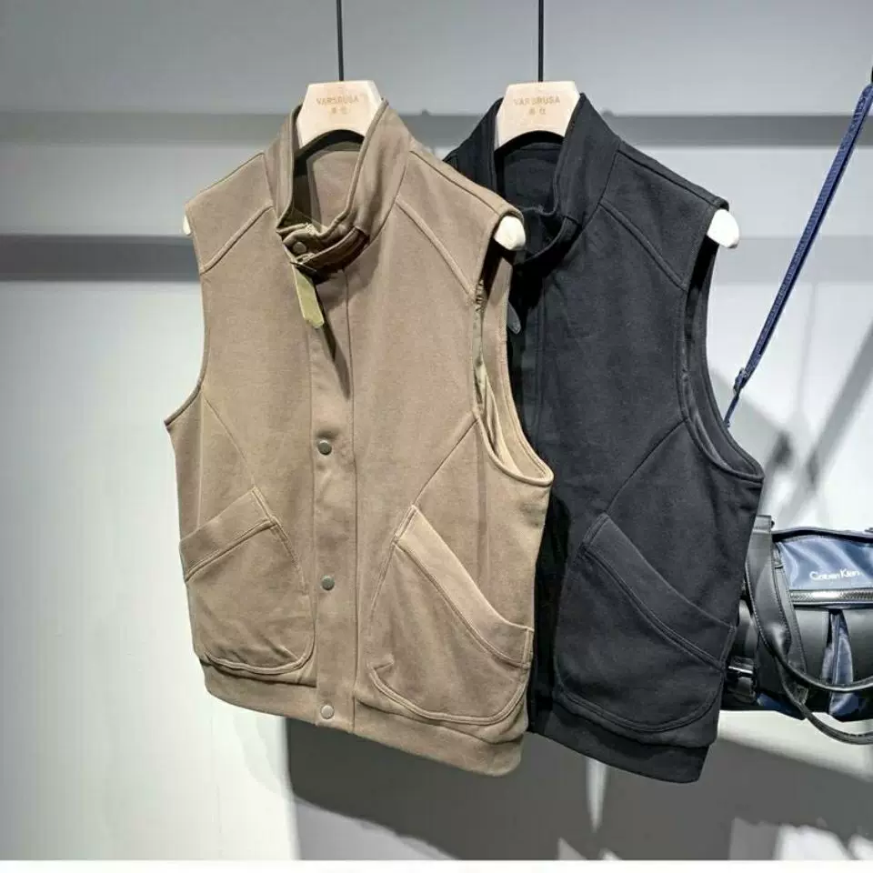 Tail Single | Reverse Season Discipline | Clear Delivery ~ Autumn Zipper Cardigan Vests Male Collar Wireless Poor Pure Color Vest