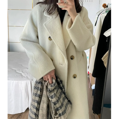 Зимнее демисезонное белое шерстяное пальто, подходит для подростков, увеличенная толщина