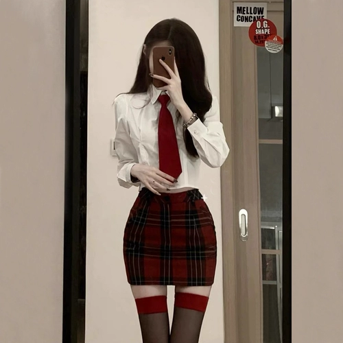 Студенческая юбка в складку, комплект, демисезонный лонгслив, оригинальный жилет, подходит для подростков, с акцентом на бедрах