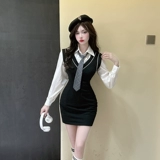 Комплект, платье, лонгслив, в американском стиле, в британском стиле, осенний, с акцентом на бедрах