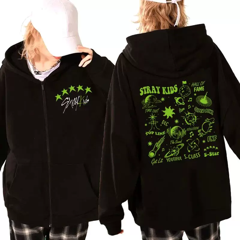 Stray Kids KPOP 5 звёзд Print Zip-Up Hoodie Korean Style Y2K