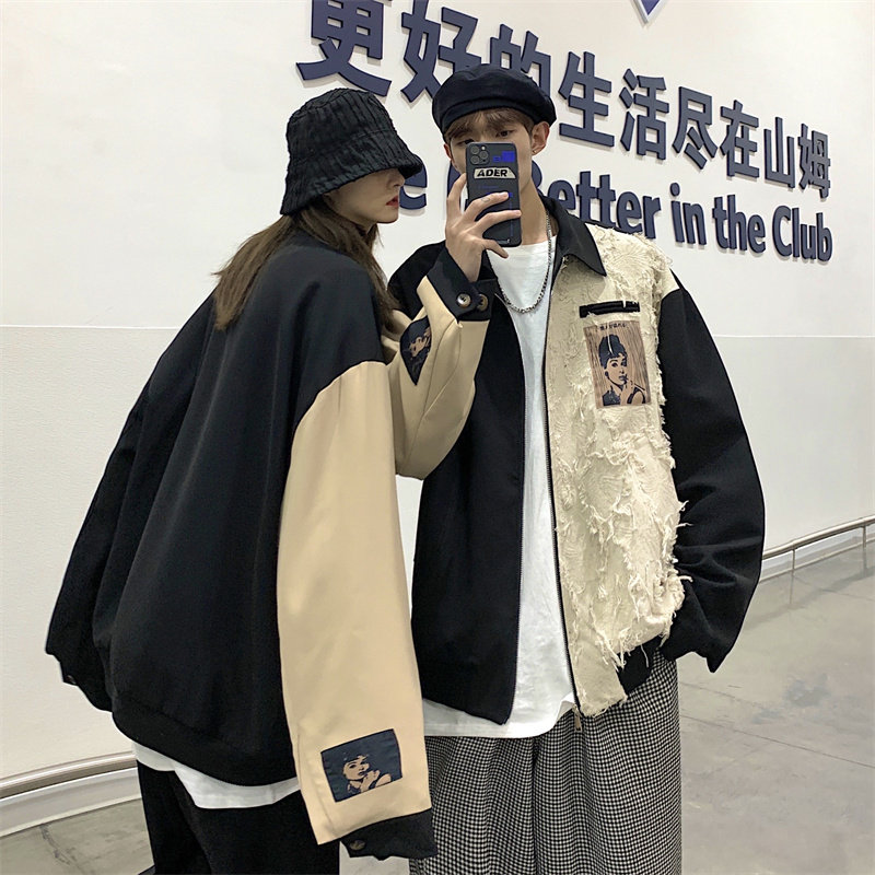 Patchwork baseball jacket jacket for men on Instagram, loose and versatile, high street design sense, niche and cool couple jacket Item Picture