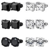 2pcs CZ Zircon Black Stud Earrings for Men Women Punk Cool E