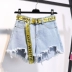 Eo cao quần short denim nữ mùa hè ăn mặc chất béo mm200 kg cộng với phân bón xl lỏng mỏng rộng chân quần một từ nóng quần thủy triều