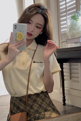 Летняя футболка с коротким рукавом для школьников, воротник поло, в западном стиле, свободный крой