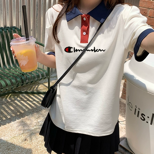 Сексуальная футболка для школьников, воротник поло, оверсайз