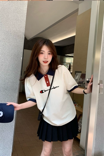 Сексуальная футболка для школьников, воротник поло, оверсайз