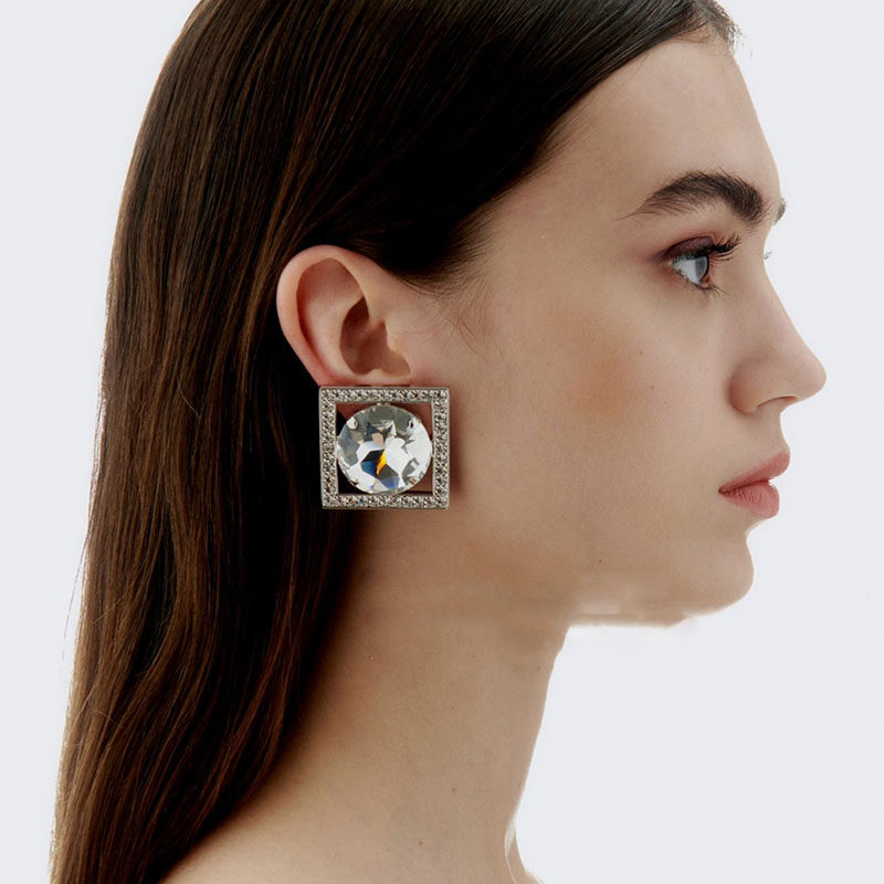 Sparkling Square Stud Earrings Personalized Red Green White_voghion.com