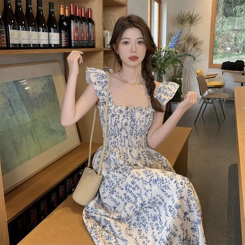 Летнее ретро длинное платье, свободный крой, V-образный вырез, эффект подтяжки, средней длины