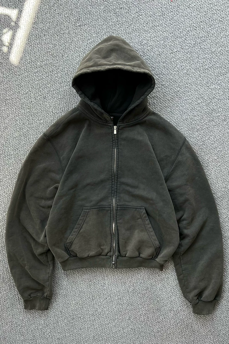 Худи с короткой молнией Triple Black Zip-Up, капюшоны, скрытая стирка, выцветание, с капюшоном, Sweire