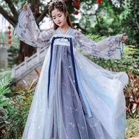 Vintage Woman Chinese Hanfu Dress Chiffon Lace Panel Improve