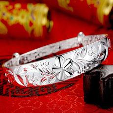 Маховик 老凤祥纯银手镯女999足银实心镯子送妈妈婆婆实用生日礼物送奶奶