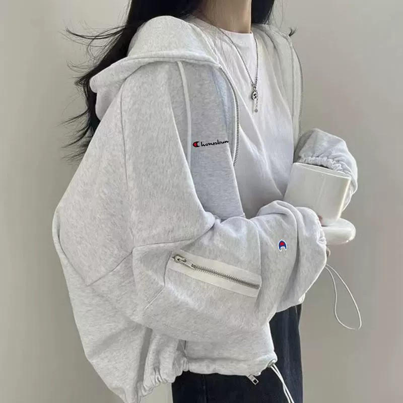 Пуловер с капюшоном и молнией, утепленная куртка, oversize, с drawstring
