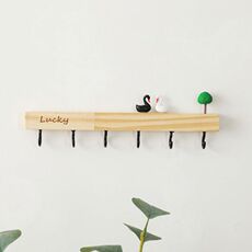 Присоска 实惠免打孔木质钥匙挂钩置物架玄关壁挂入门可爱创意入户门装饰挂