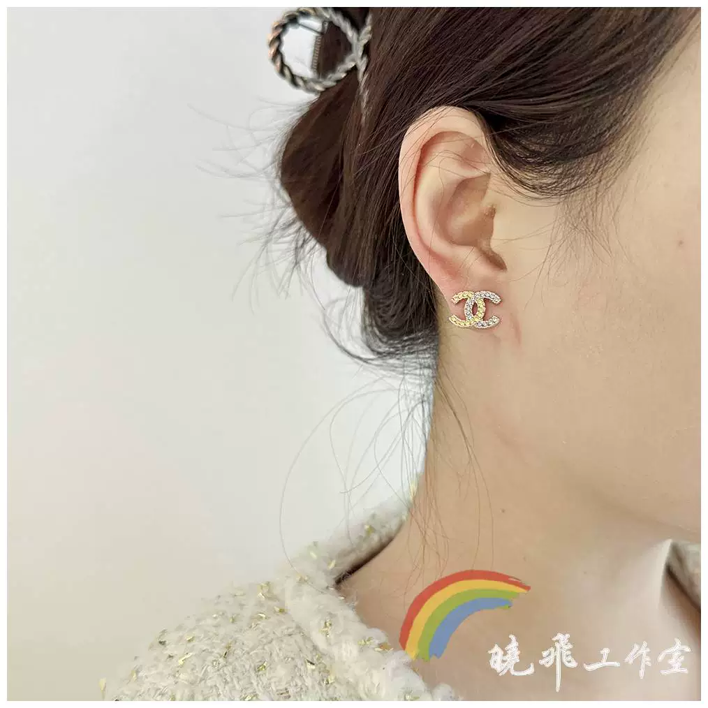 Серьги с настоящей CHANEL 23C, новые золотые синие и розовые стежки, бриллиантовые двойные буквы C