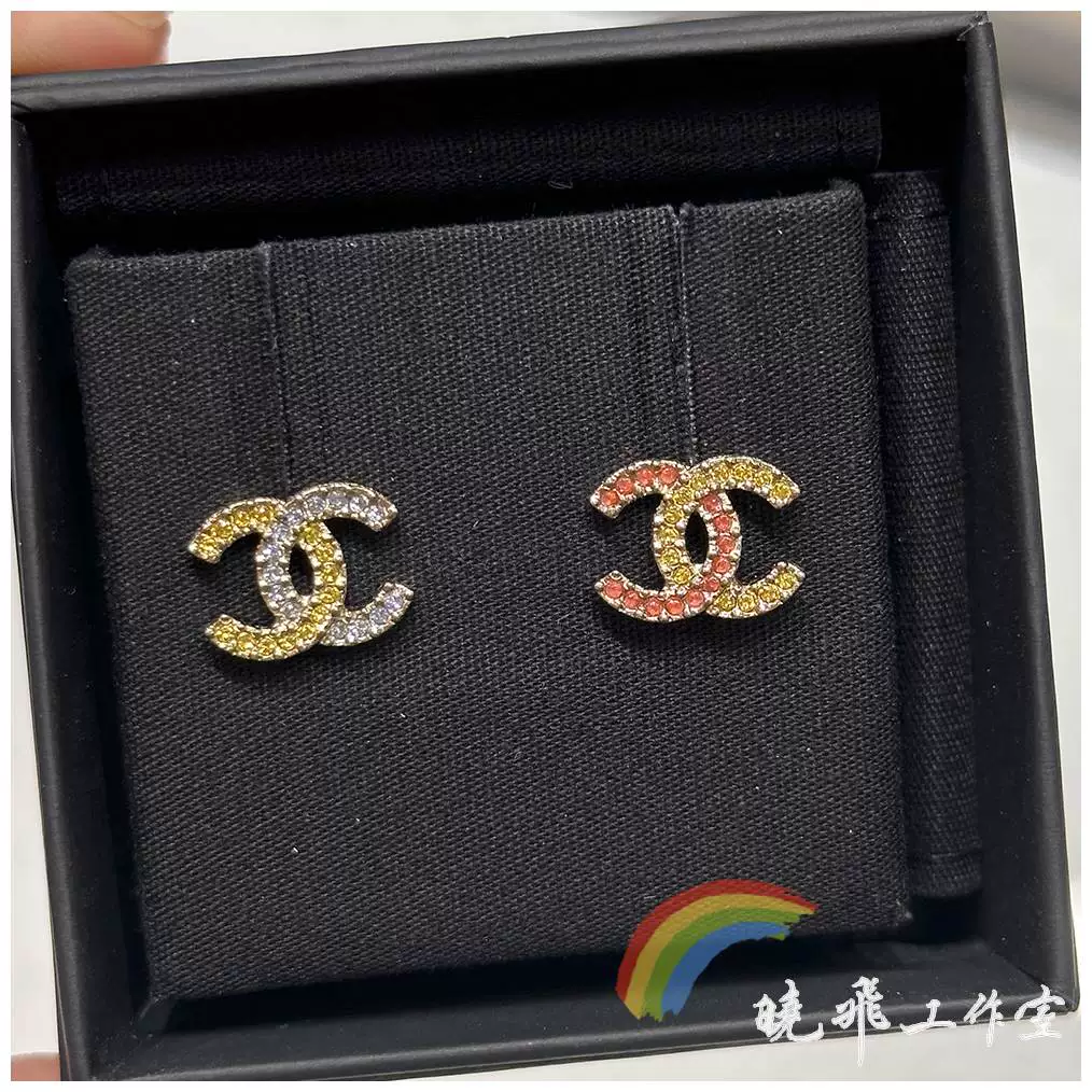 Серьги с настоящей CHANEL 23C, новые золотые синие и розовые стежки, бриллиантовые двойные буквы C