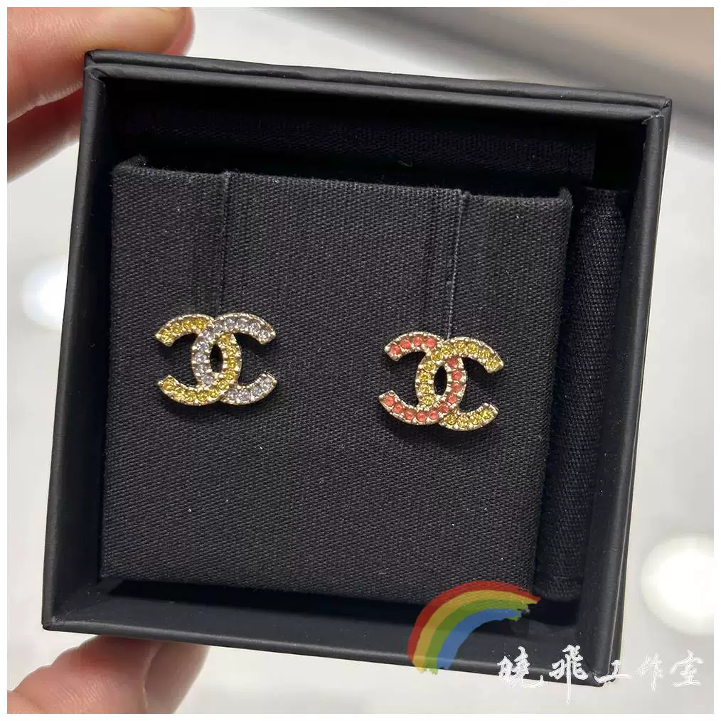 Серьги с настоящей CHANEL 23C, новые золотые синие и розовые стежки, бриллиантовые двойные буквы C