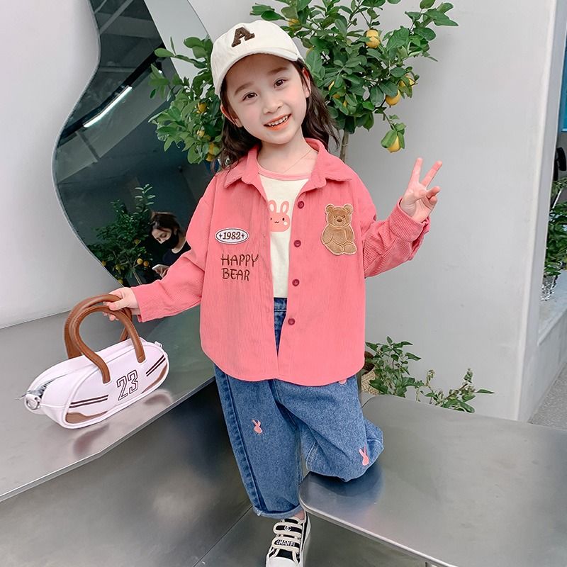 Balabala Korean Korean Girls' Shirt Long-sleeved Western Style Small and Medium-sized Children's Baby Shirt Children's Cardigan Coat Spring