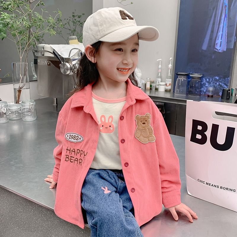 Balabala Korean Korean Girls' Shirt Long-sleeved Western Style Small and Medium-sized Children's Baby Shirt Children's Cardigan Coat Spring