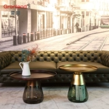 Ganglong Nordic Creative Designer Круглый журнальный столик -Board House Club Fashion Glass Corner Несколько металлических комбинаций