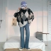 Áo len nam 19studio mùa thu và mùa đông Hàn Quốc của xu hướng cá tính kim cương tròn cổ áo bảo hiểm nam áo len lỏng - Cặp đôi áo len