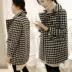 Áo khoác len mùa thu đông 2019 phiên bản mới của Hàn Quốc dành cho nữ sinh dài phần houndstooth áo len nhỏ dày - Accentuated eo áo