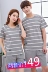 Couple sọc đồ ngủ nam đồ ngủ của phụ nữ mùa hè cotton ngắn tay quần short dễ thương cartoon girl dịch vụ nhà phù hợp với