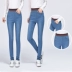 2018 mới cao eo jeans nữ kích thước lớn quần chân quần đàn hồi eo đàn hồi slim slimming mm Quần jean