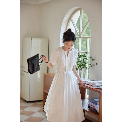 Белая мини-юбка, летнее платье, ретро приталенный корсет, длинная юбка, коллекция 2023, V-образный вырез, средней длины
