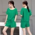 Đồng ammonia quần short thời trang phù hợp với nữ 2018 mùa hè mới lỏng kích thước lớn lụa nặng ngắn tay áo giản dị hai mảnh áo kiểu trung niên hàn quốc Cộng với kích thước quần áo