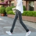 2018 mùa xuân và mùa thu Hàn Quốc phiên bản của lỏng mỏng jeans của phụ nữ cao eo căng quần Hàn Quốc phiên bản của hoang dã thẳng kích thước lớn quần jean nữ thu đông Quần jean