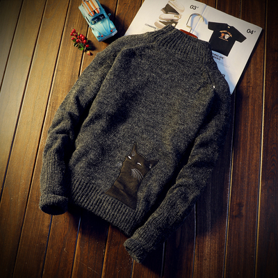 Mùa đông nam áo len cộng với nhung áo len dày Hàn Quốc phiên bản của vòng cổ áo len xu hướng cá tính sinh viên đáy áo len