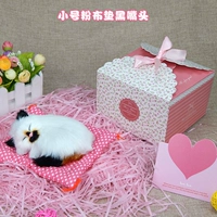 Маленькая __ розовая подушка ткани Черный рот спящий кот -подготовить подарочную коробку