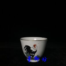 Чайная чашка 景德镇文革厂货瓷器粉彩手绘 公鸡报祥图 三缸杯茶杯文革收藏保真