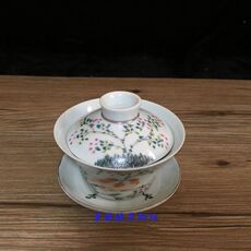 Чайная чашка 德镇文革厂货瓷器粉彩手绘 花鸟三才 盖碗 盖杯