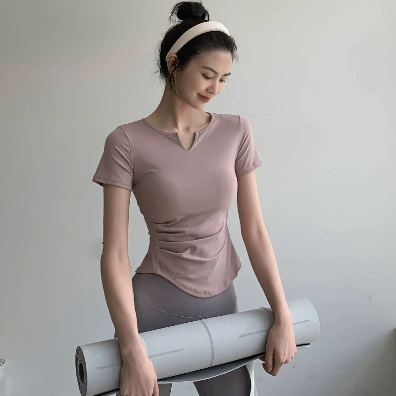 Спортивная летняя тонкая футболка для зала, облегающий эластичный быстрая сушка йога одежда, с коротким рукавом, для бега, облегает