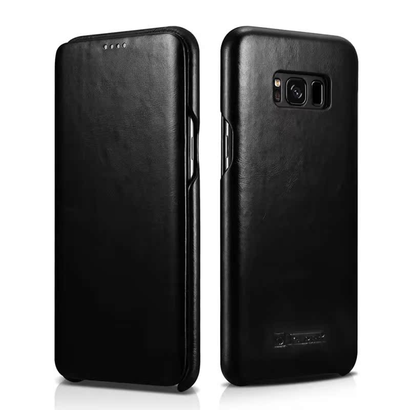 iCarer Curved Edge Vintage Series Side Open Handmade Genuine Cowhide Leather Case Cover for Samsung Galaxy S8 Plus & Galaxy S8